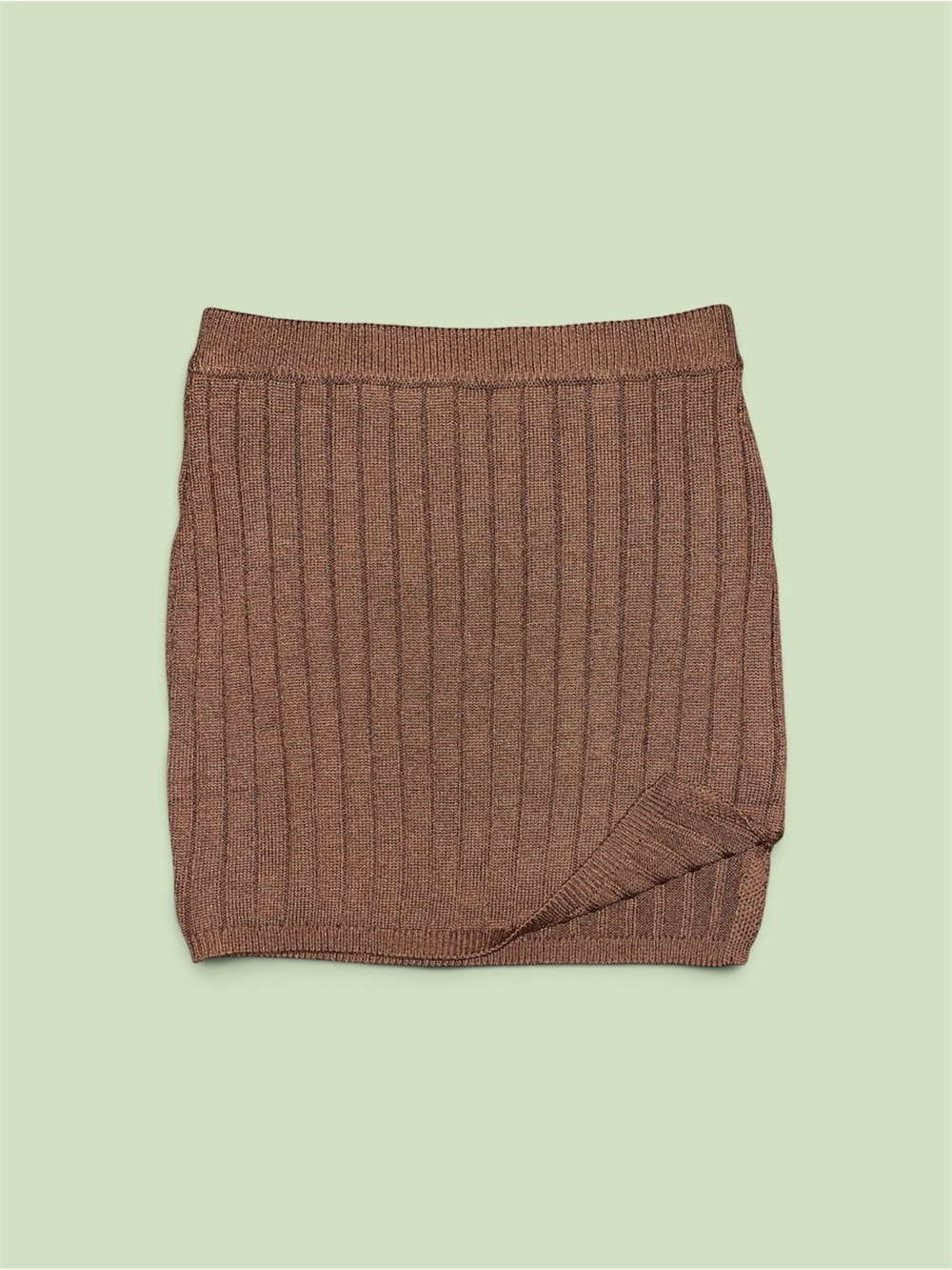 Promesa Brown Ribbed Knit Mini Skirt